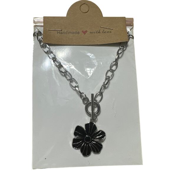 Womens Boot Chain Silver Tone w/flower pendant that can be worn on any side. NWT - Picture 6 of 6